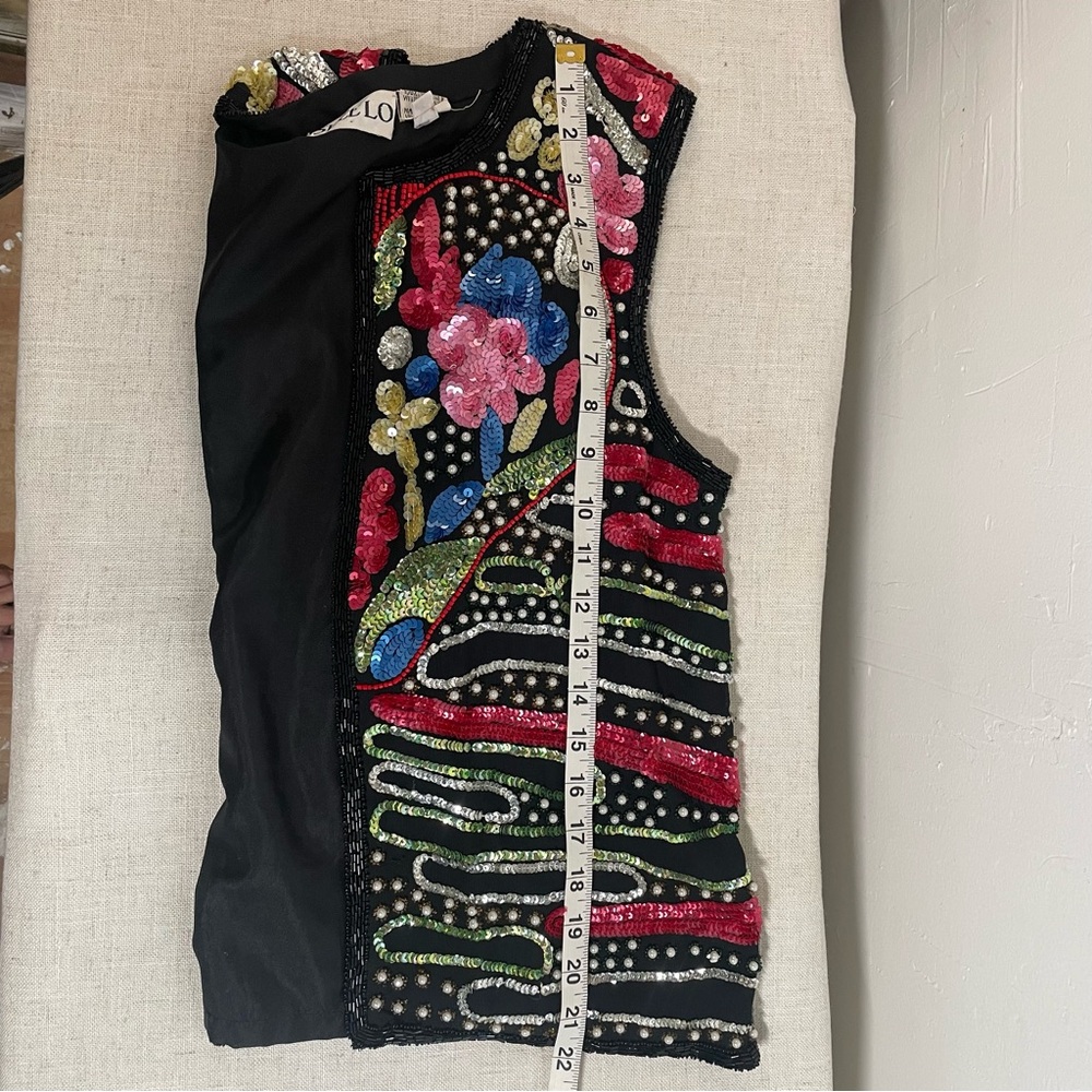 Vintage Silk Floral Fully Beaded and Sequined Vest - Picture 5 of 10